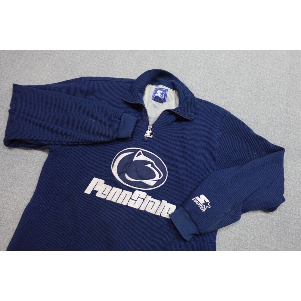 Vintage Penn State Nittany‎ Lions Sweater Mens Medium Blue Starter Corduroy 1/4